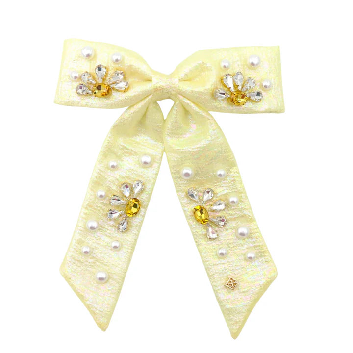 [Brianna Cannon] Yellow Shimmer Bow Clip-Crystals/Pearls