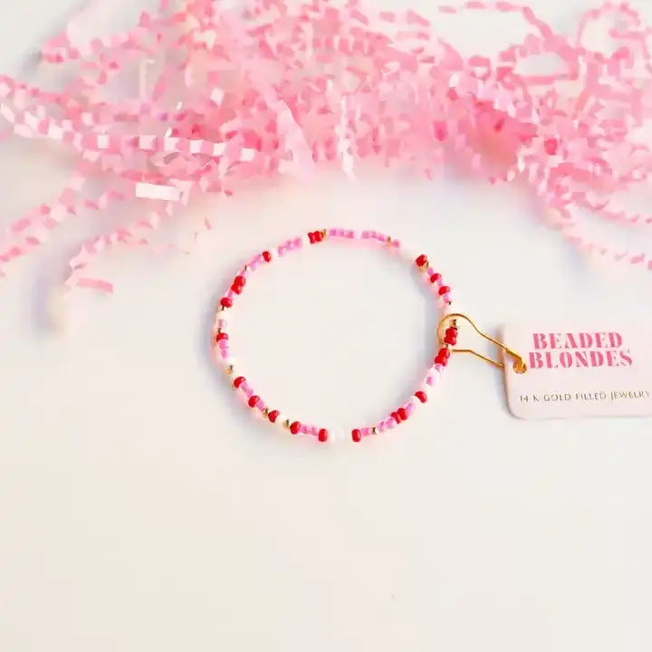 [Beaded Blondes] Red Pink & White Sprinkle Standard Bracelet