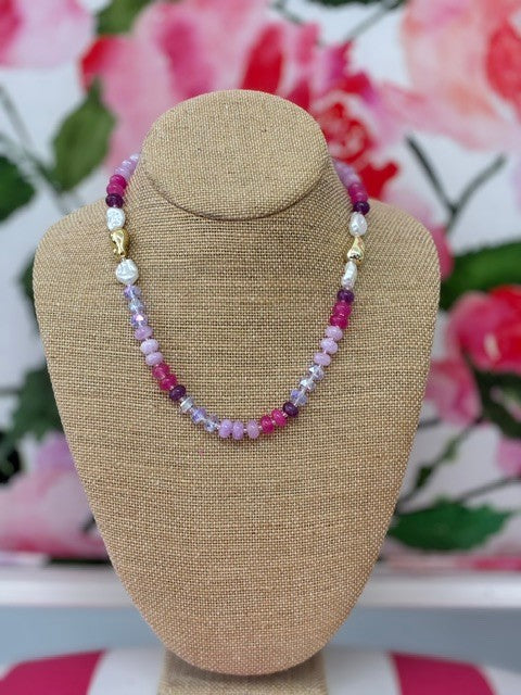 Brenna Beaded Pearl and Gold Necklace-Lilac