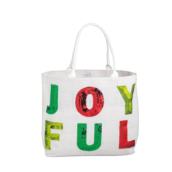 [Mud Pie] Holiday Classic Sparkle Tote- Joyful