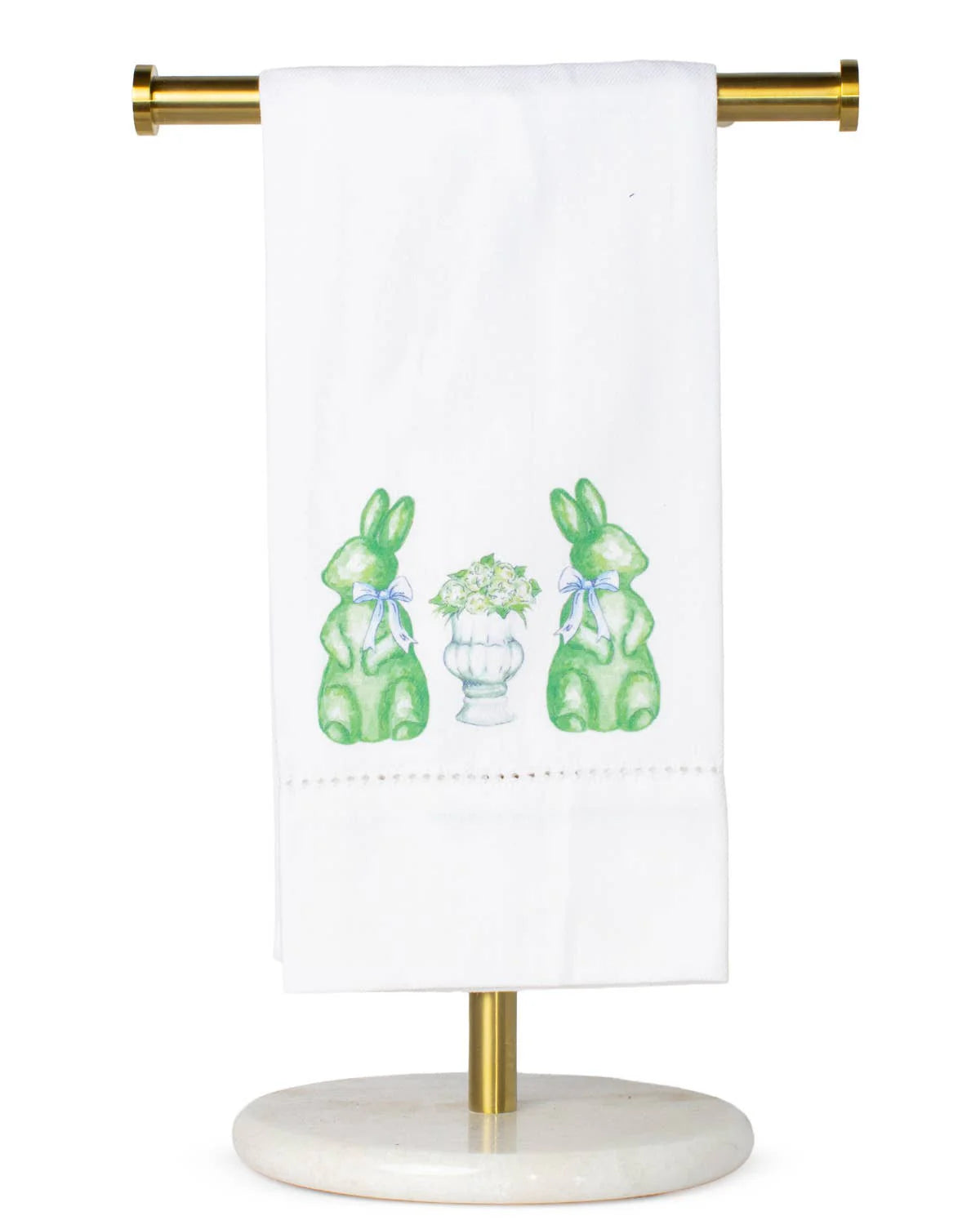 Francessca Bunny Hemstitch Hand Towel 20 x 28 - White/Green