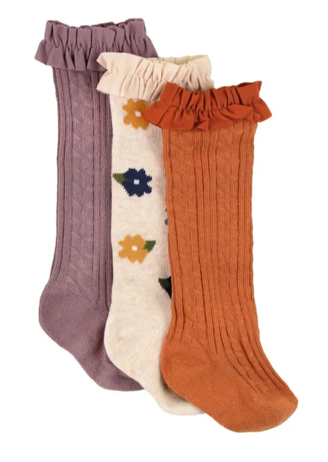 3-Pack Knee High Socks-Grapemist, Autumn Petals, Rust