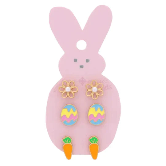 [Jane Marie]  Kids 3 Stud Earring Set-Flower, Egg, Carrot