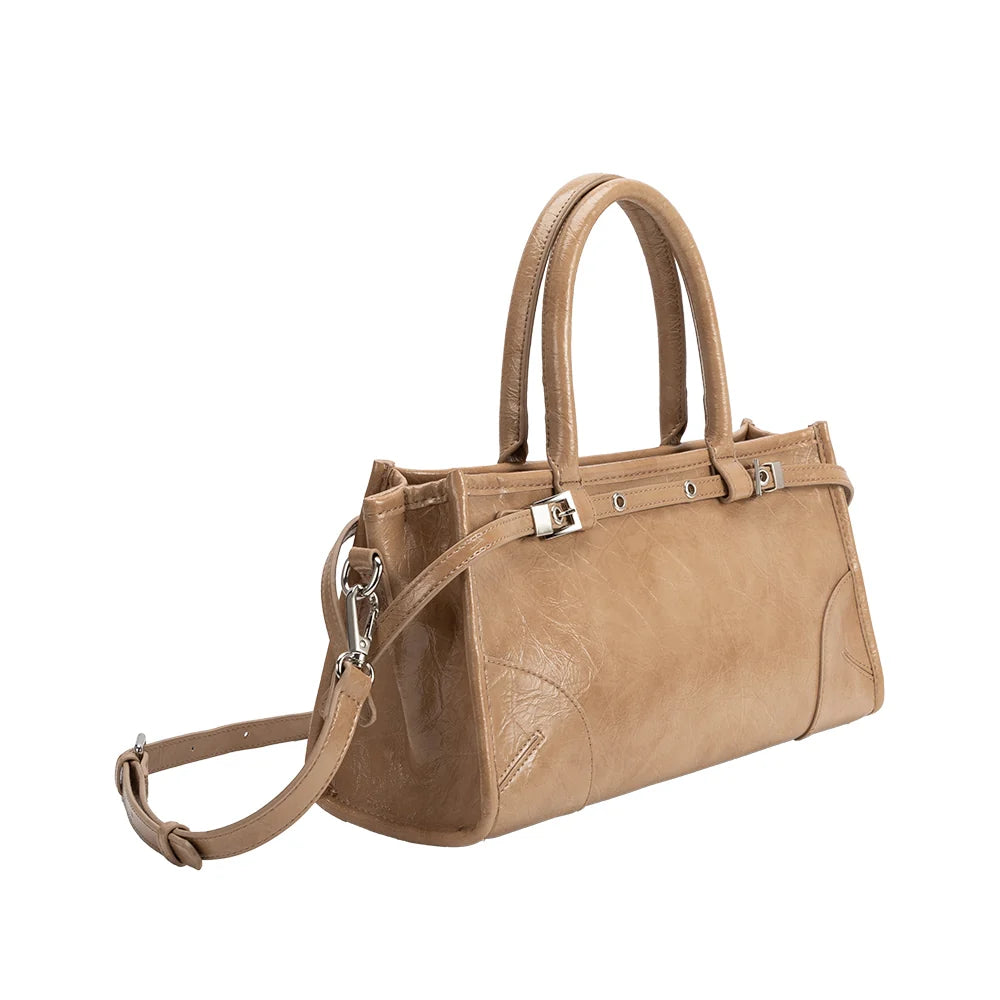 Rhonda Vegan Leather Top Handle Bag-Tan