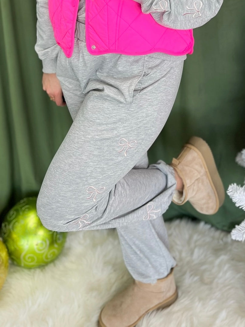 Sweet Bow Embroidery Jogger Pants