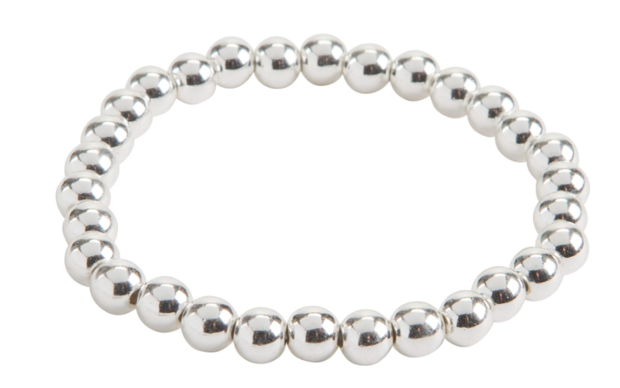 Silver Beaded Stretch Bracelet- 6mm
