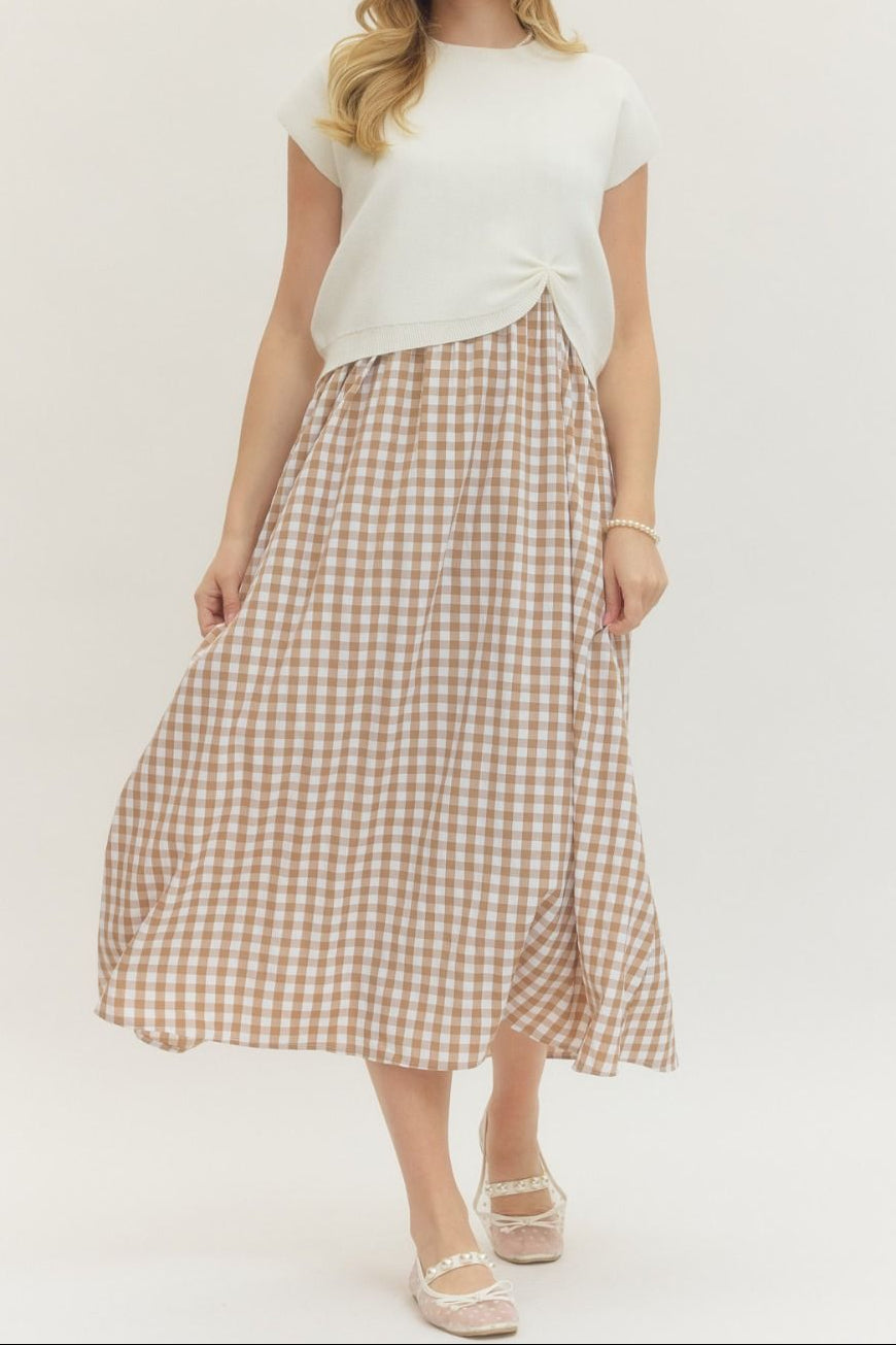 Neutral Check Twofer Dress