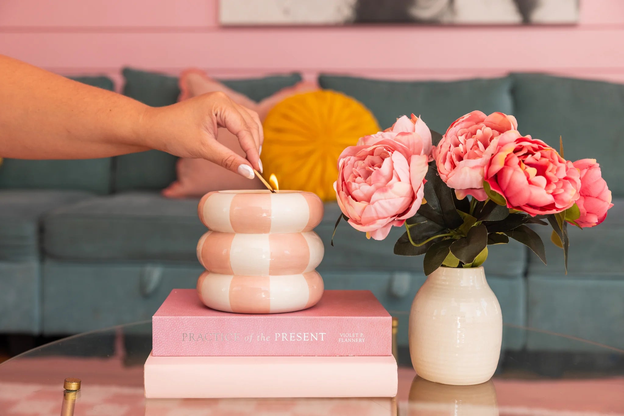 Sweet Grace Collection Candle #074 - Striped Pink Candle