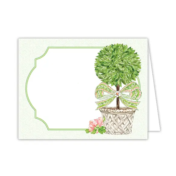 Garden Party Topiary with Green & Coral Bow Folded Note