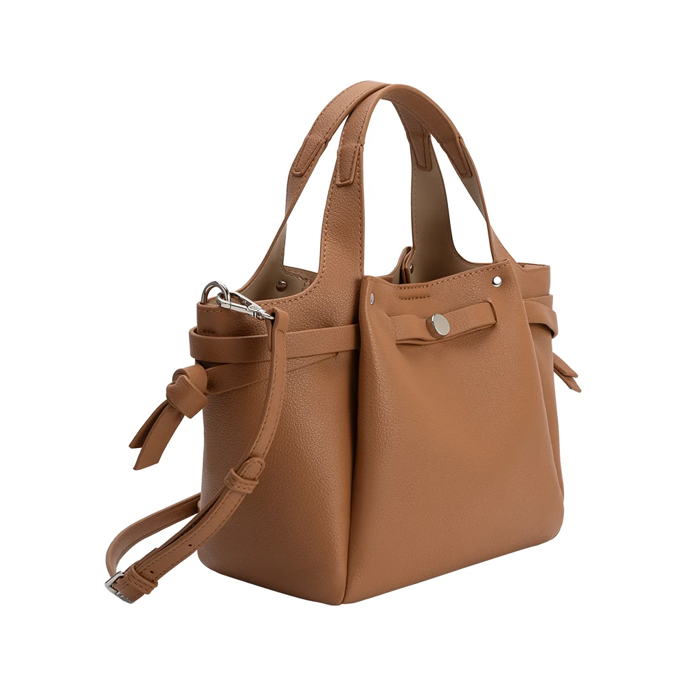 Avril Vegan Leather Top Handle Bag-Caramel