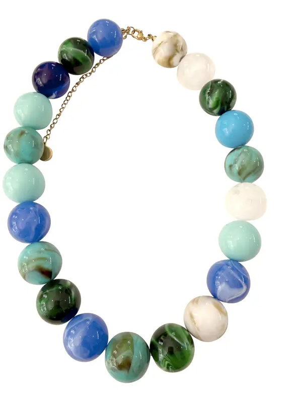 Dora Chunky Beaded Necklace-Blue Mix