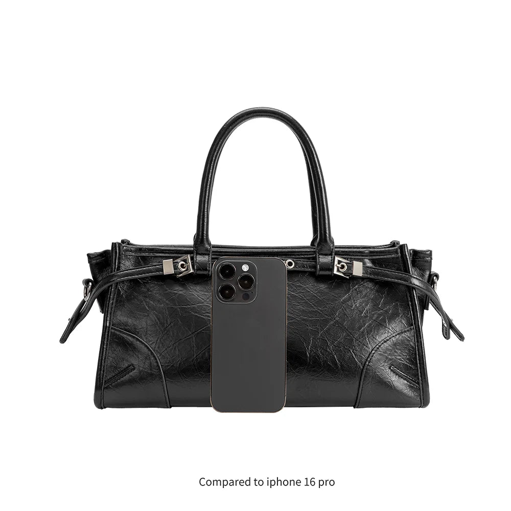 Rhonda Vegan Leather Top Handle Bag-Black