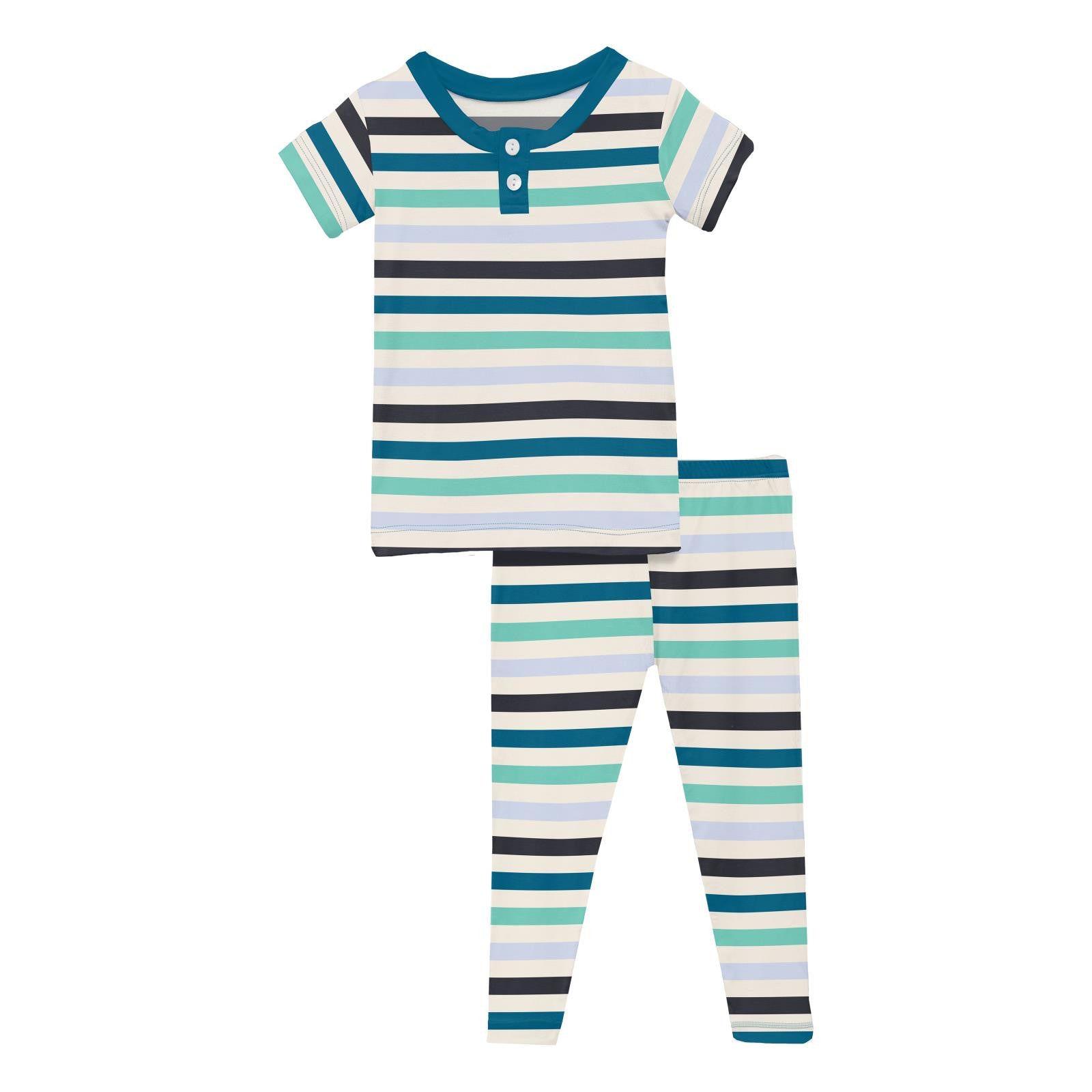 Little Boy Blue Stripe-Short Sleeve Henley PJ Set