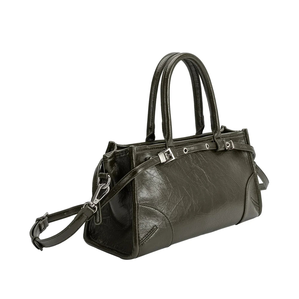 Rhonda Vegan Leather Top Handle Bag-Olive