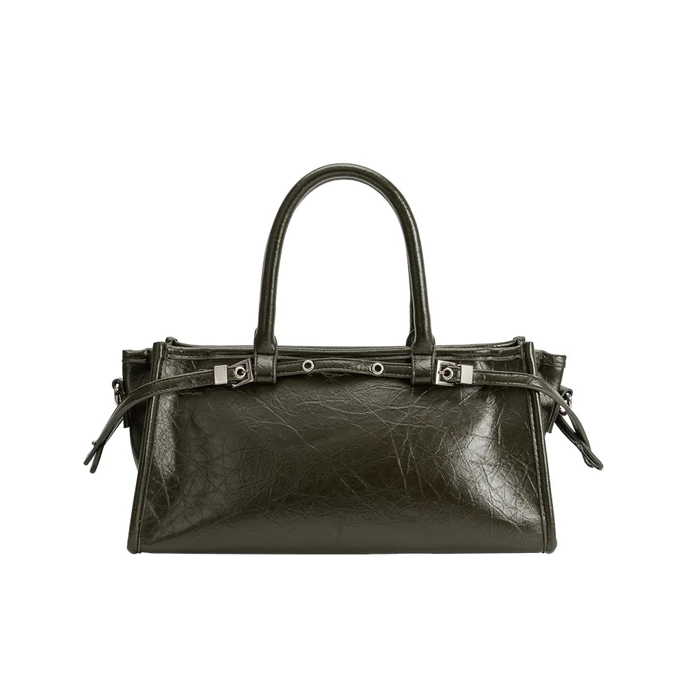 Rhonda Vegan Leather Top Handle Bag-Olive