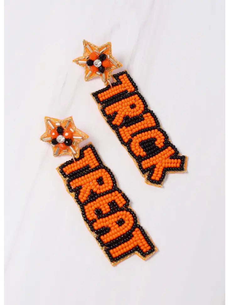 Trick or Treat Beaded Drop Earrings-Orange