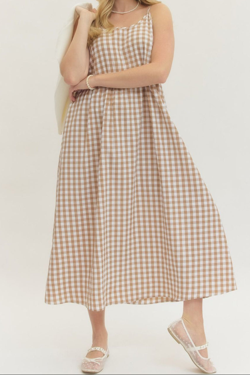 Neutral Check Twofer Dress