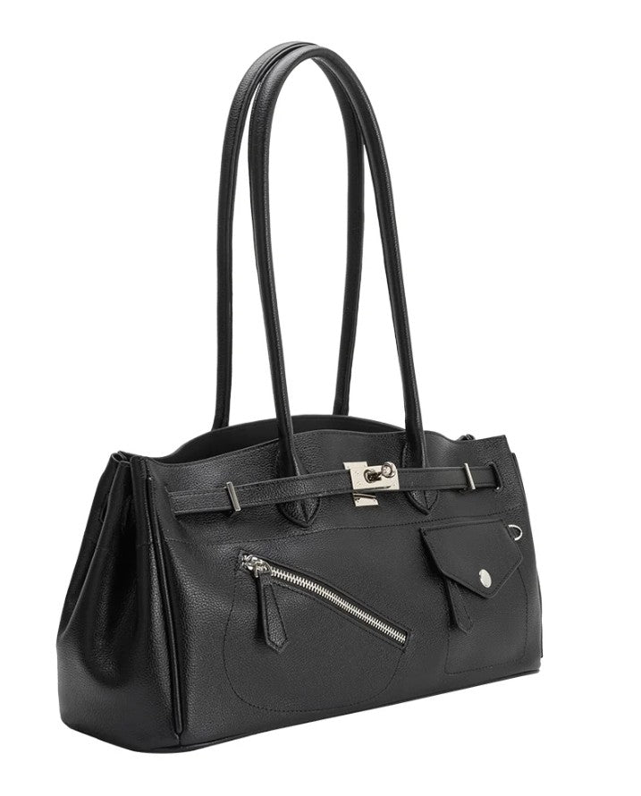 Rocky Vegan Leather Shoulder Bag-Black