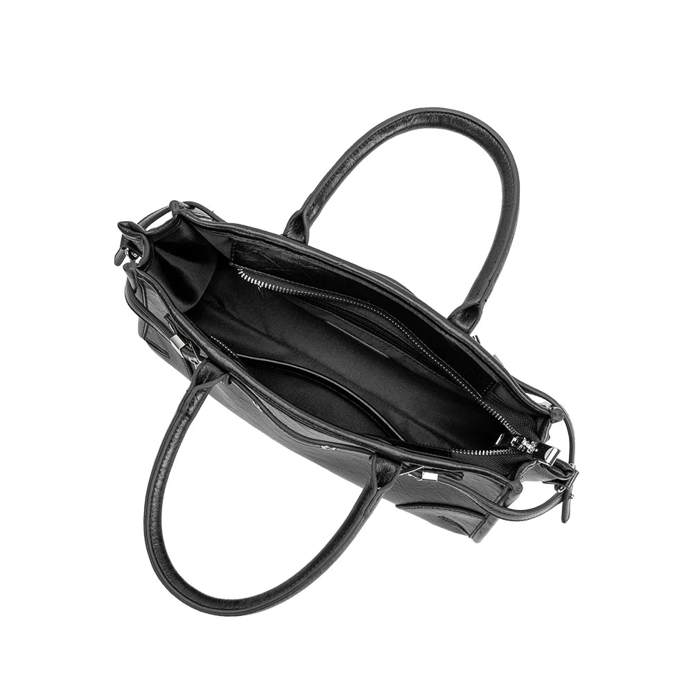 Rhonda Vegan Leather Top Handle Bag-Black