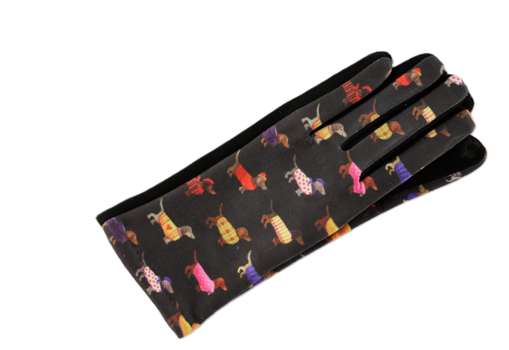 Gloves-Doxin Dog Pattern Fleece Lined- Black