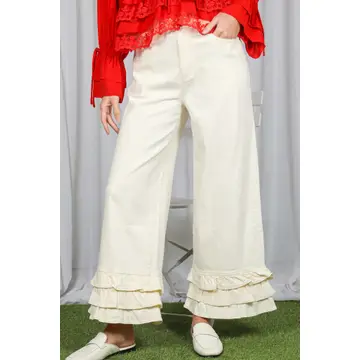 Vanilla Cream Cropped Ruffle Pant