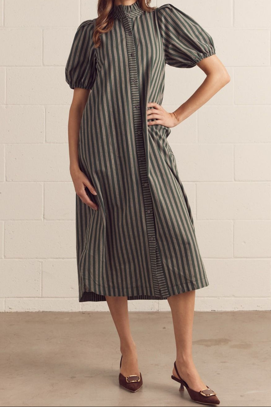 Hunter Stripe Dress - Hunter Green
