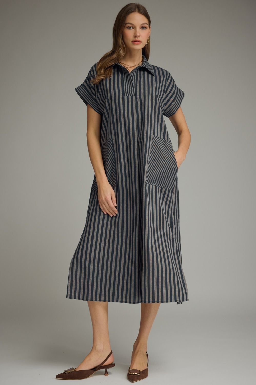 Easy Fall Stripe Dress - Dark Navy