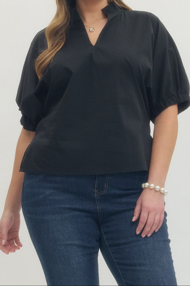 [Plus] Winnona Short Sleeve Blouse - Black