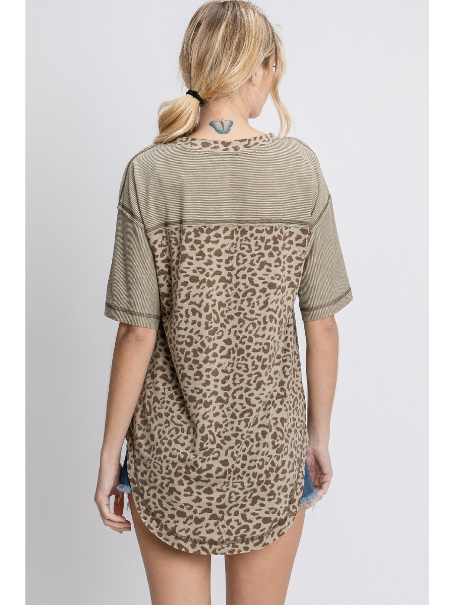 Leopard Top with Striped Slvs