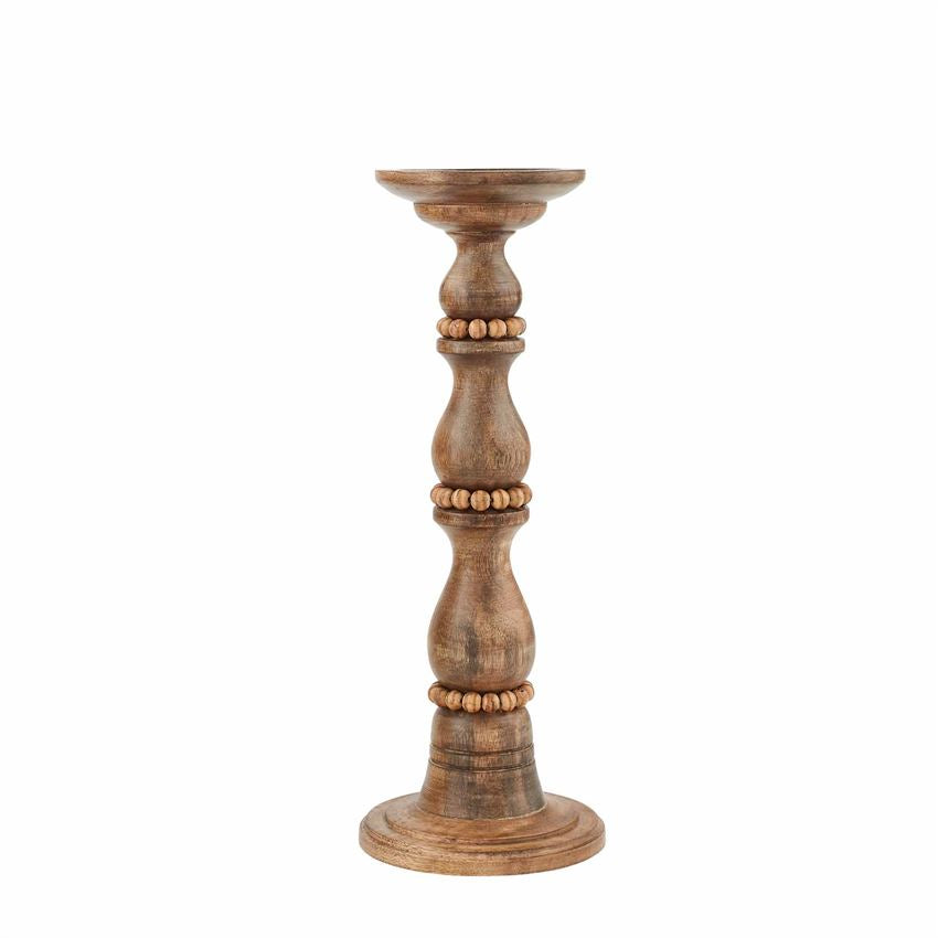 Small Beaded Wood Candlestick