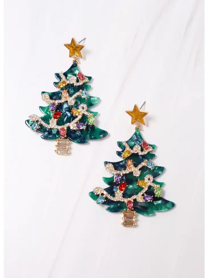 Charlie Embellished Christmas Tree Earrings-Green
