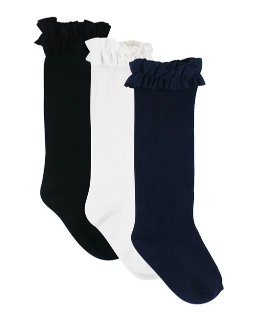 3-Pack Knee High Socks- Black, White, Dark Navy
