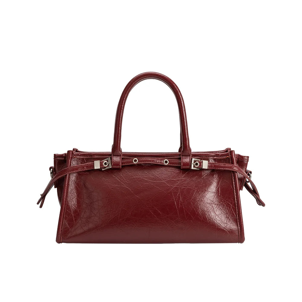 Rhonda Vegan Leather Top Handle Bag-Burgundy