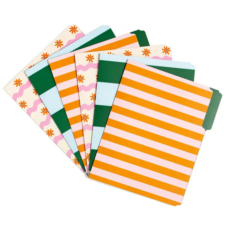 Happy Stripes & Flowers File Folders Set of 6