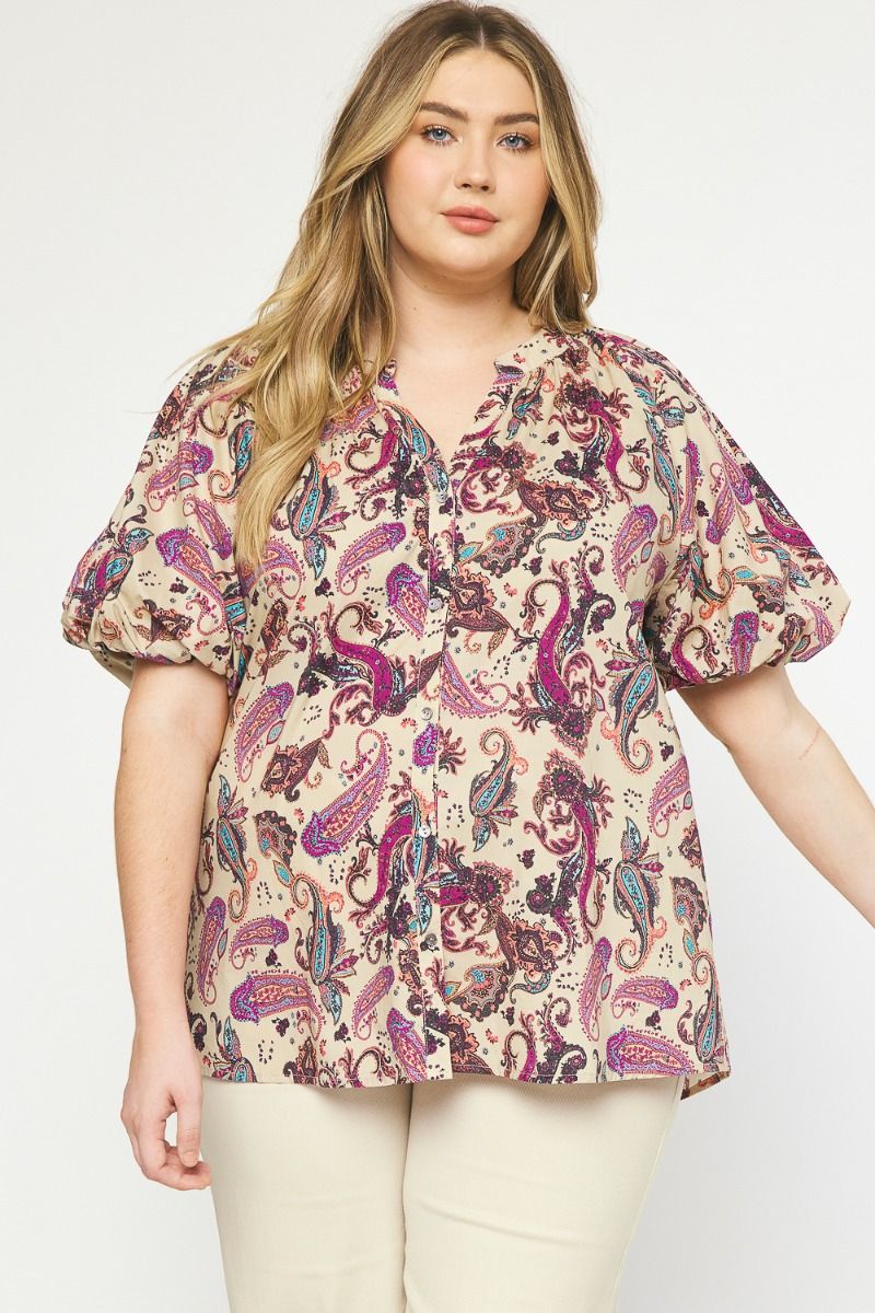 Pretty In Paisley Top-Taupe