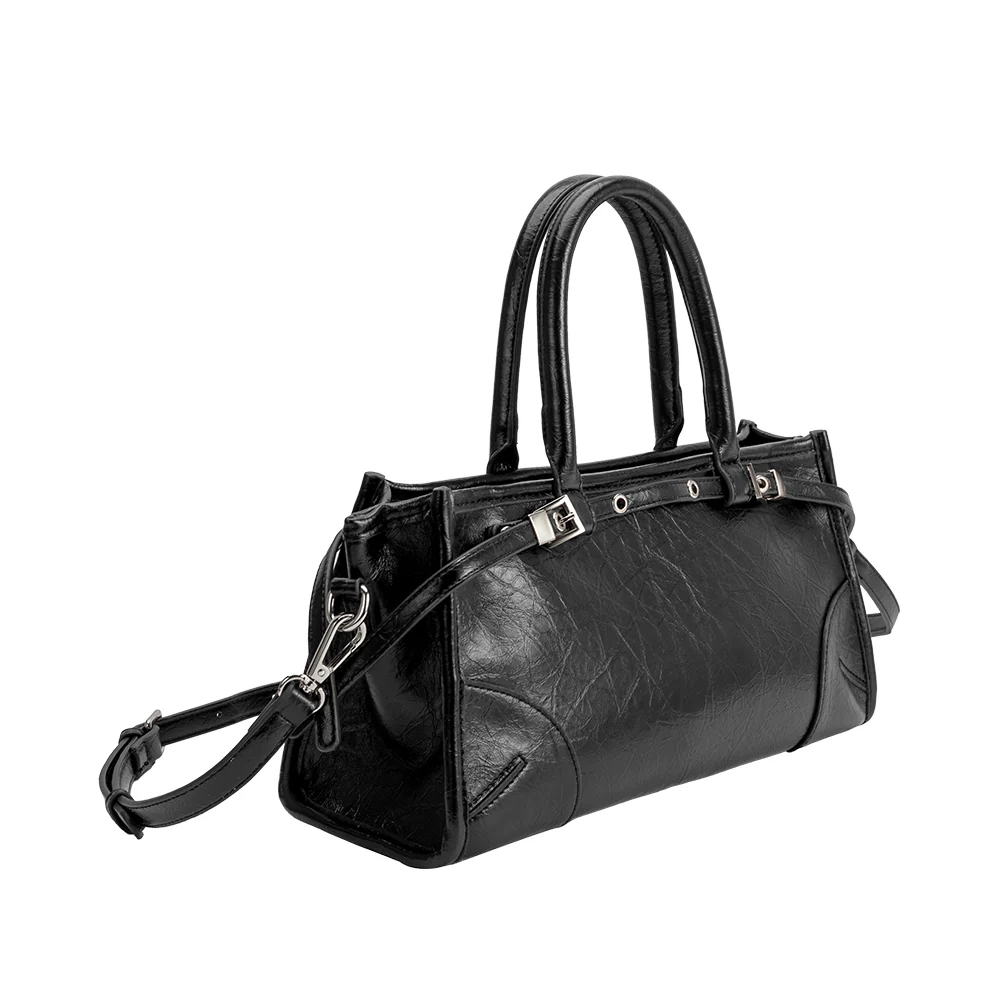 Rhonda Vegan Leather Top Handle Bag-Black