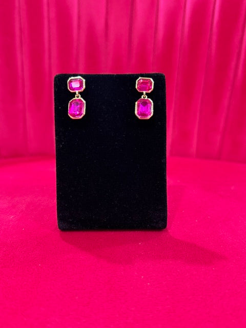 Crystal Drop Earrings- Pink
