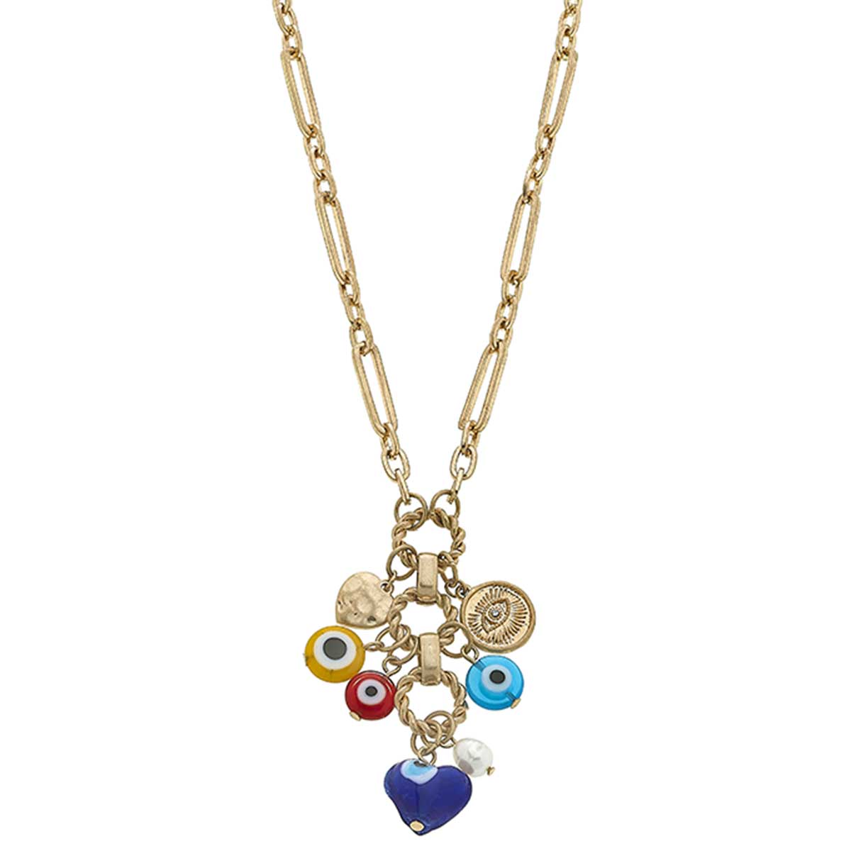 Murano Glass Evil Eye Talisman Charm Cluster Necklace in Multi