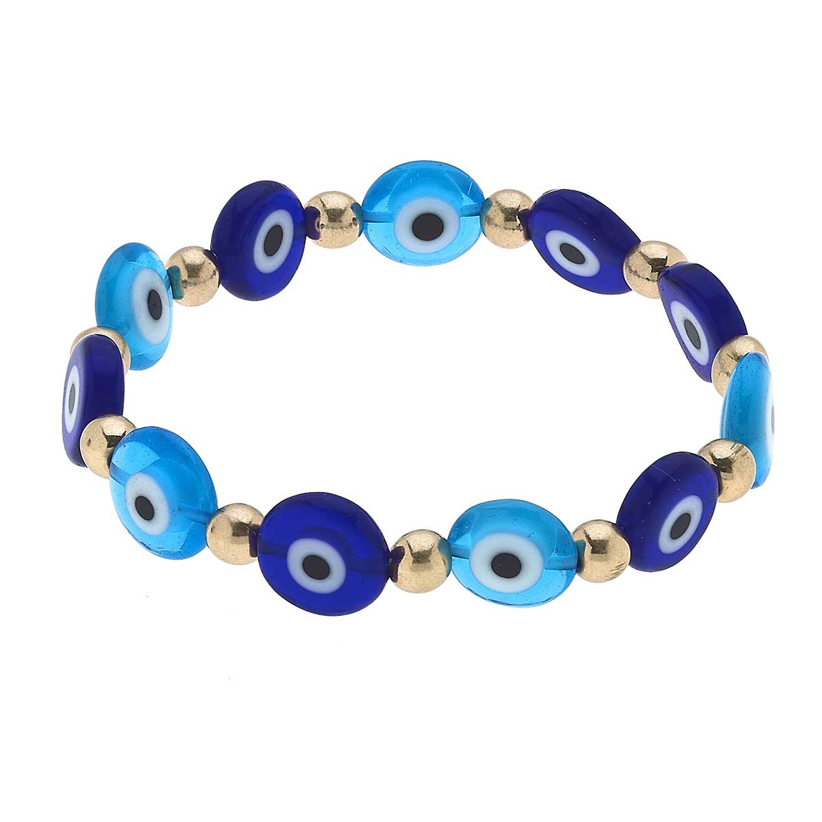 Murano Glass Evil Eye Talisman Stretch Bracelet in Blue & White