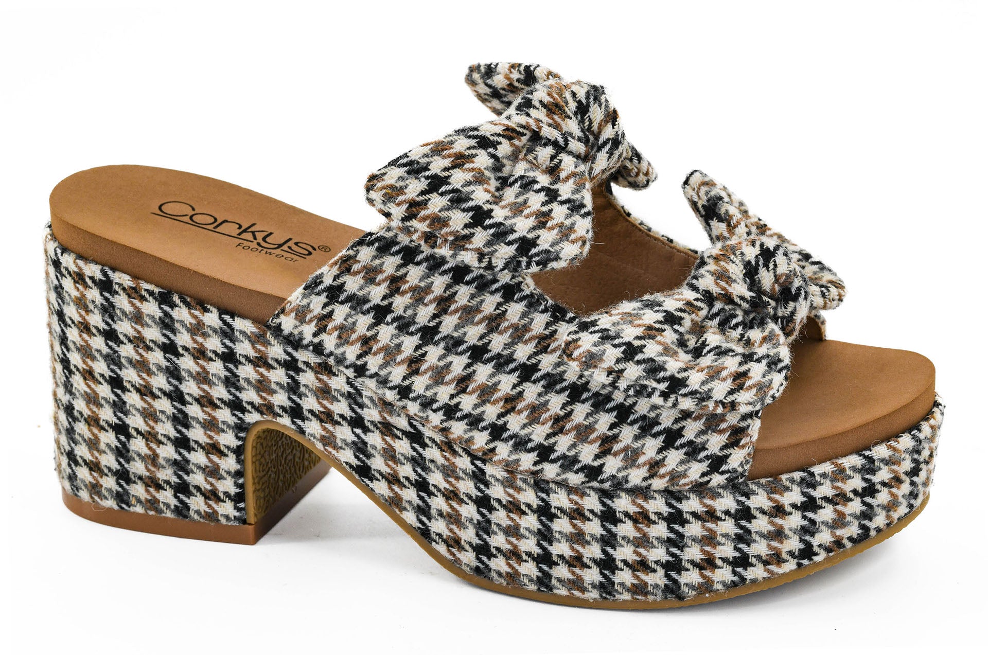 [Hey Girl] Put a Bow On It Black Tan Houndstooth