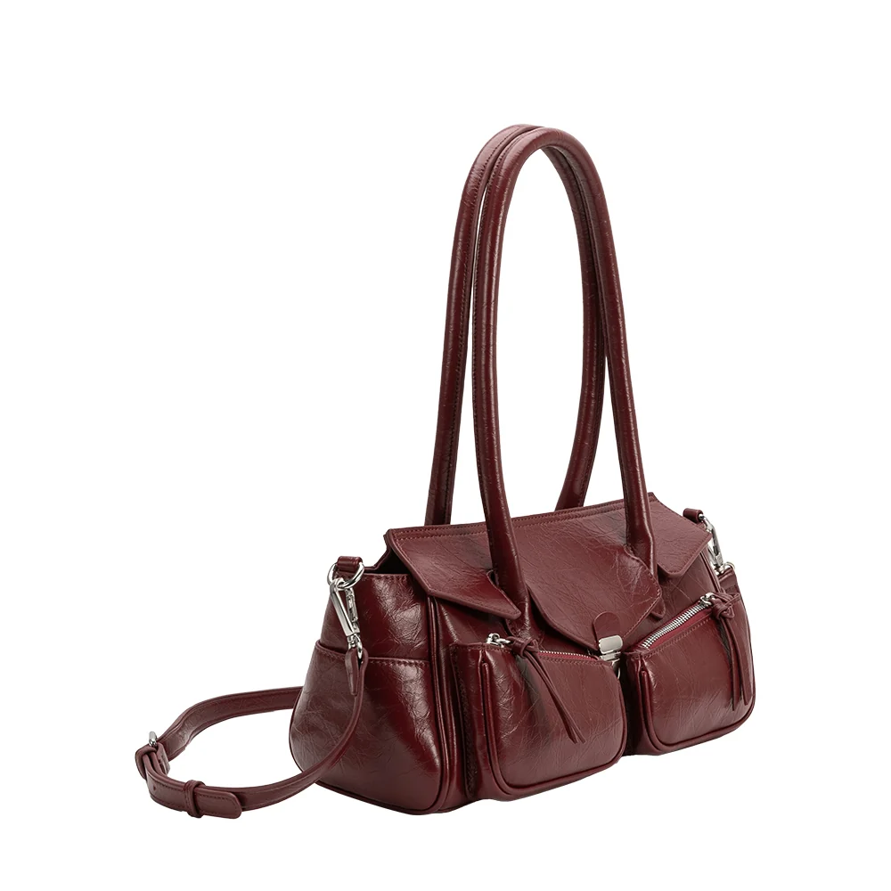Ruthie Vegan Leather Shoulder Bag-Burgundy