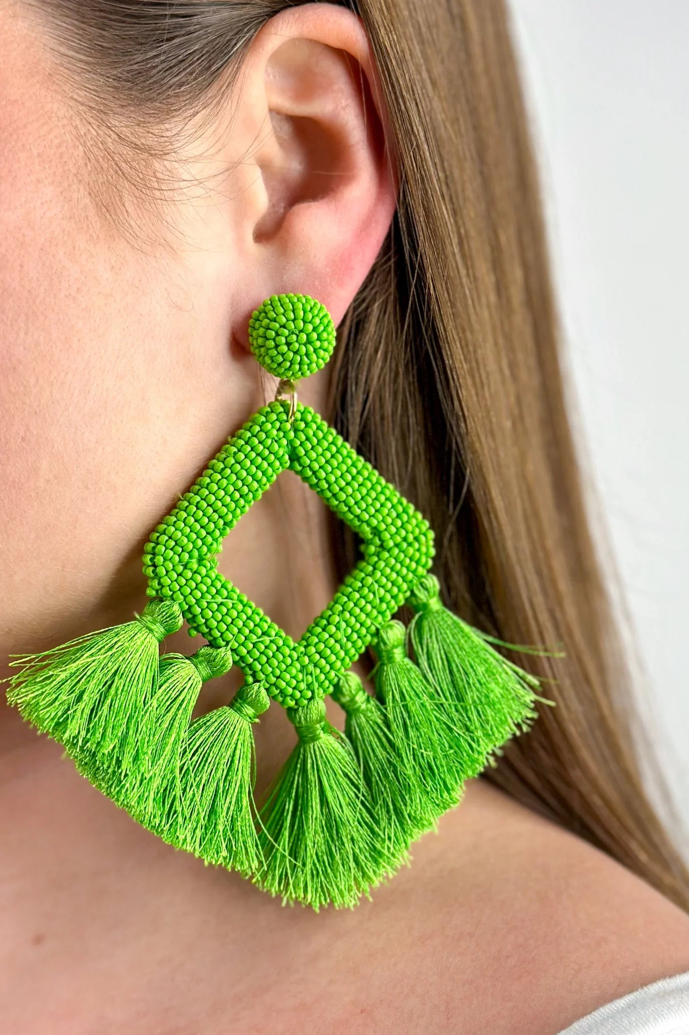 [Jess Lea] Ellie Fringe Drop Earrings-Lime
