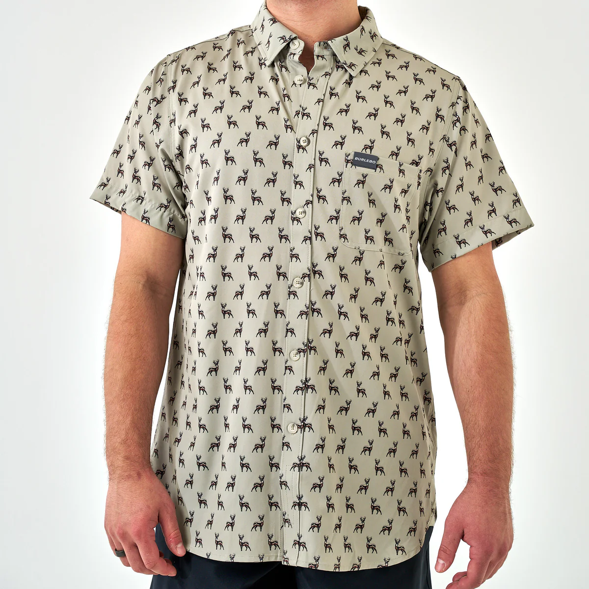 [Burlebo] Performance Button Up-Whitetail Deer-Green