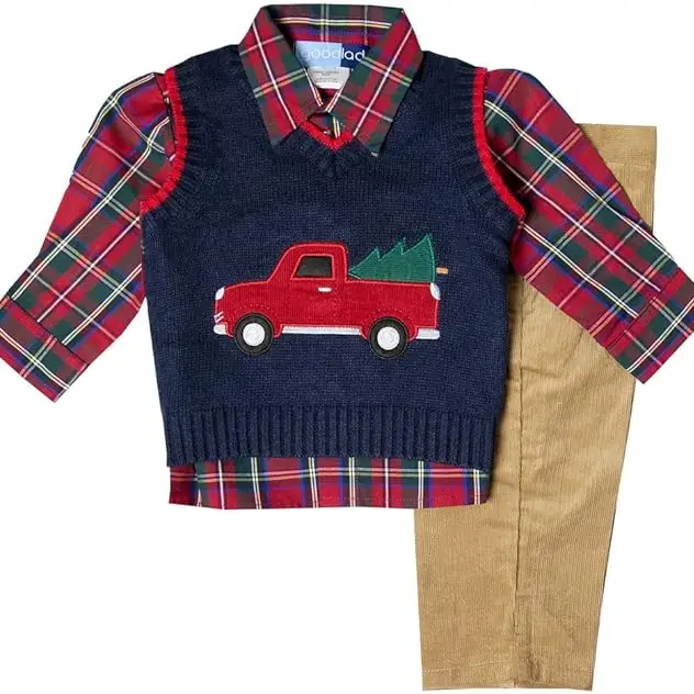 Boys Navy Christmas Sweater Vest Set