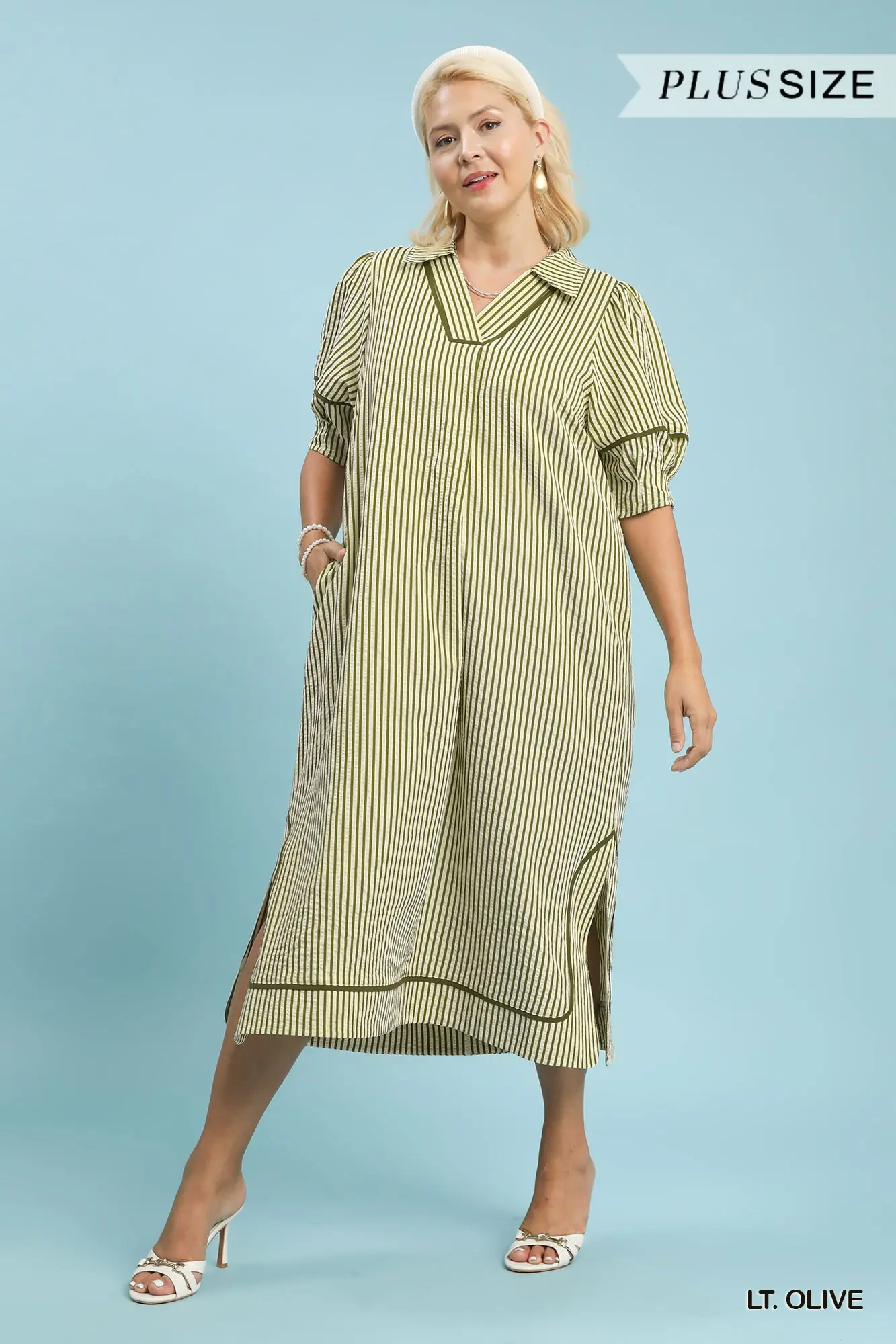 Olive Grove Striped Midi Dress - Lt. Olive