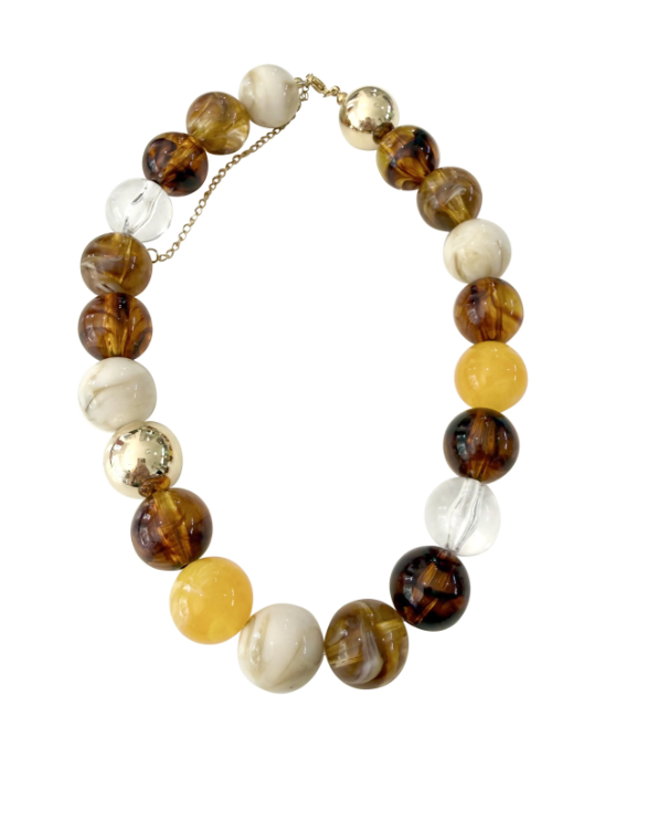 Dora Chunky Beaded Necklace-Brown Mix