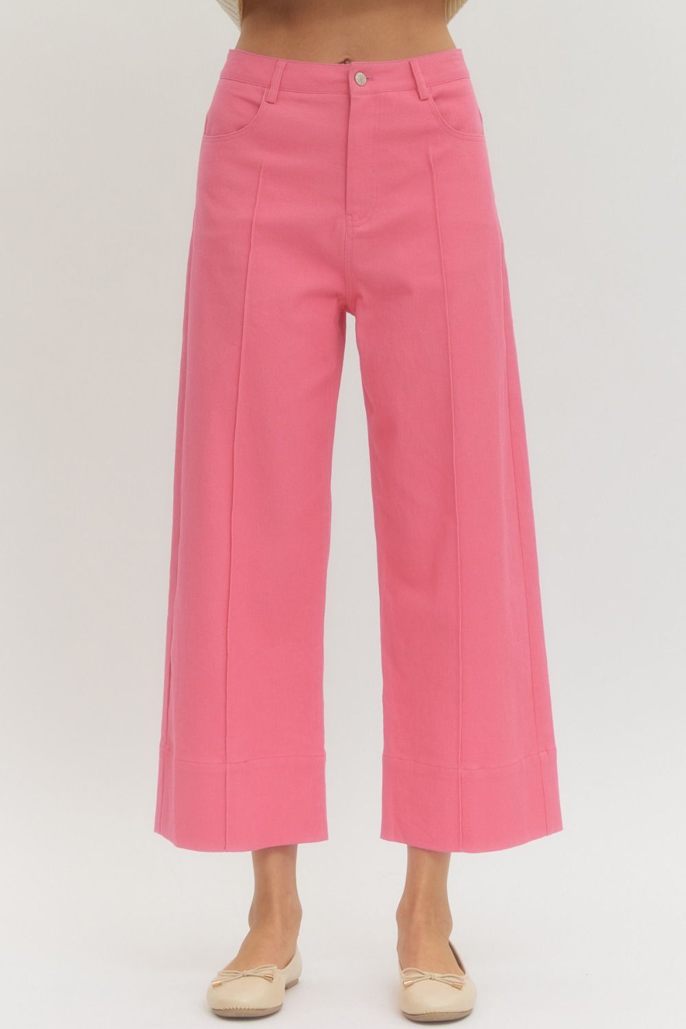Cropped Denim Pants-Pink