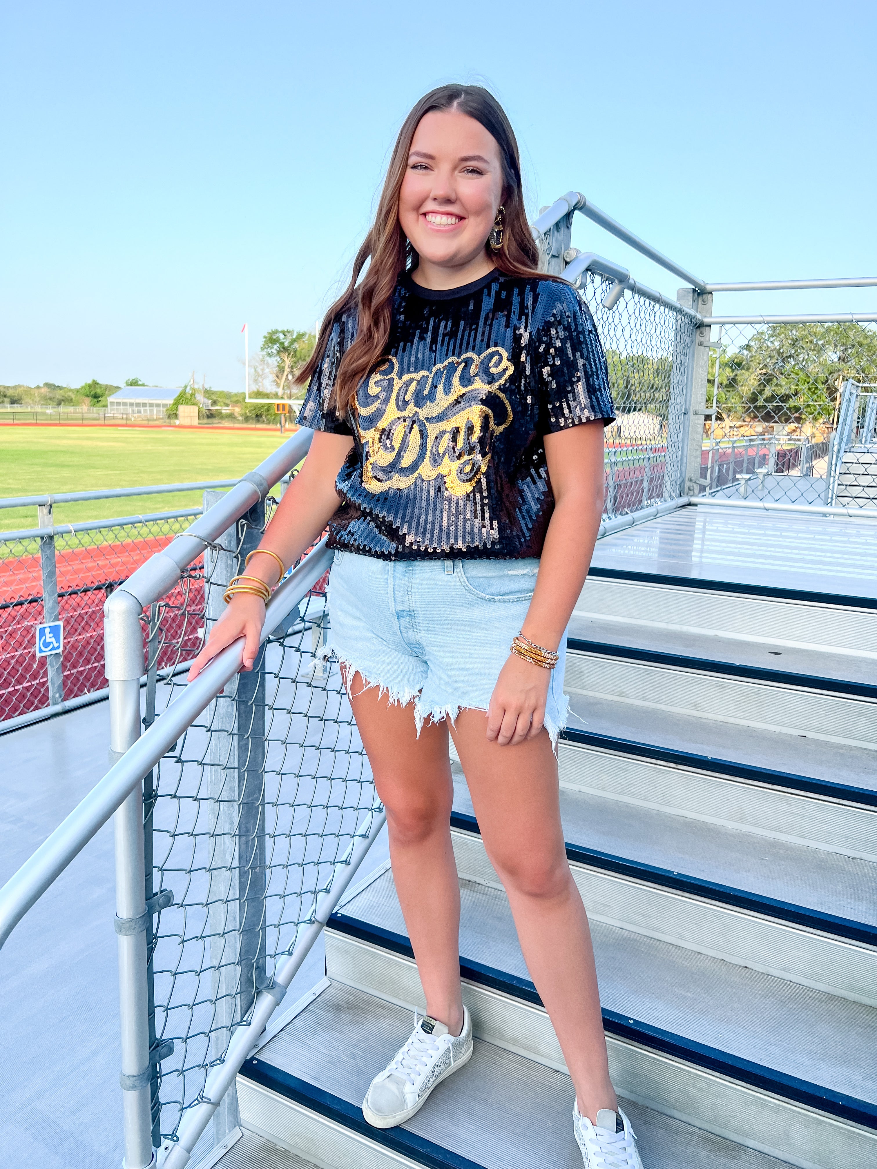 Game Day Sequin Top-Black/Gold