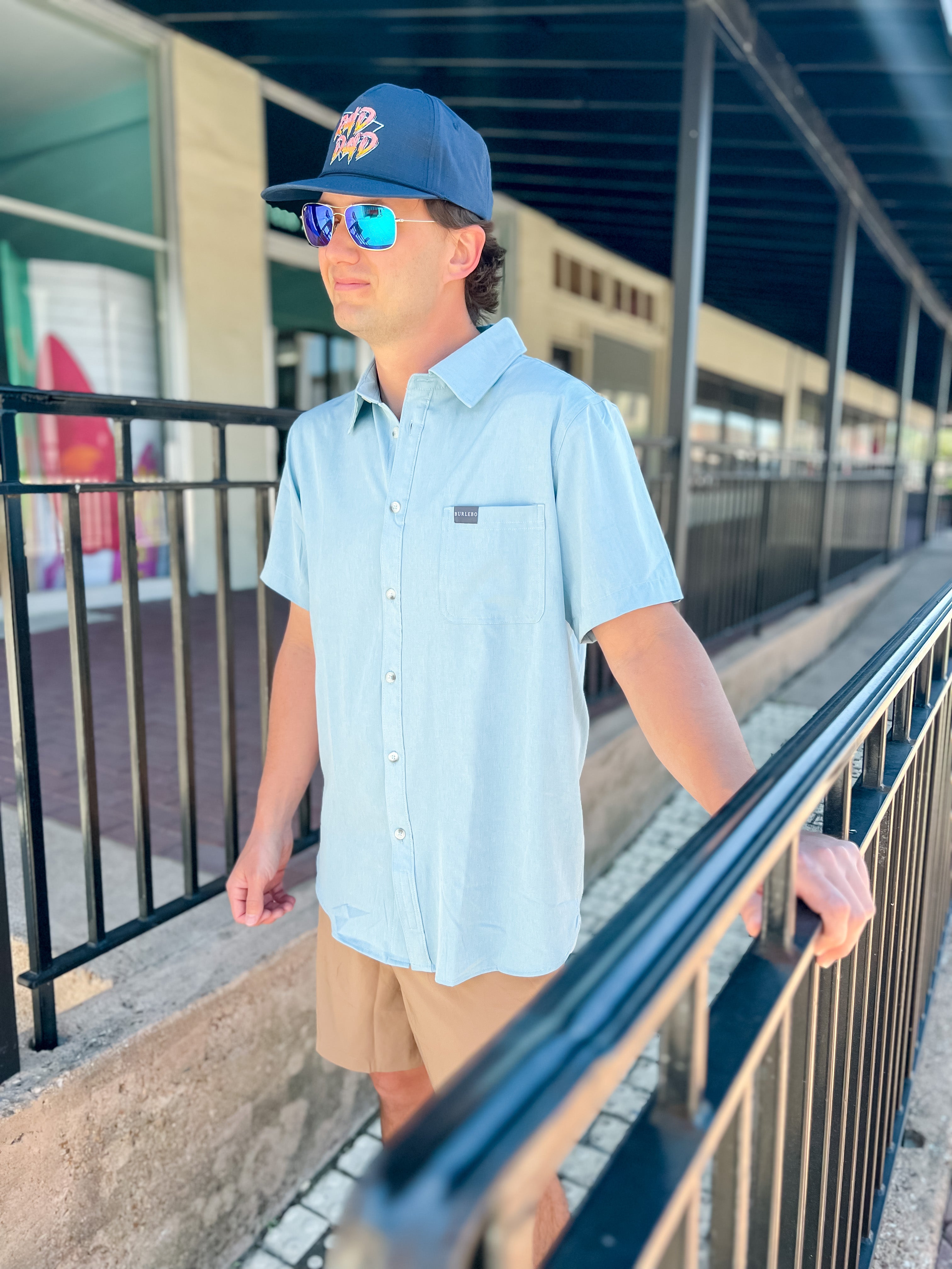 Performance Button Up-Dusty Blue