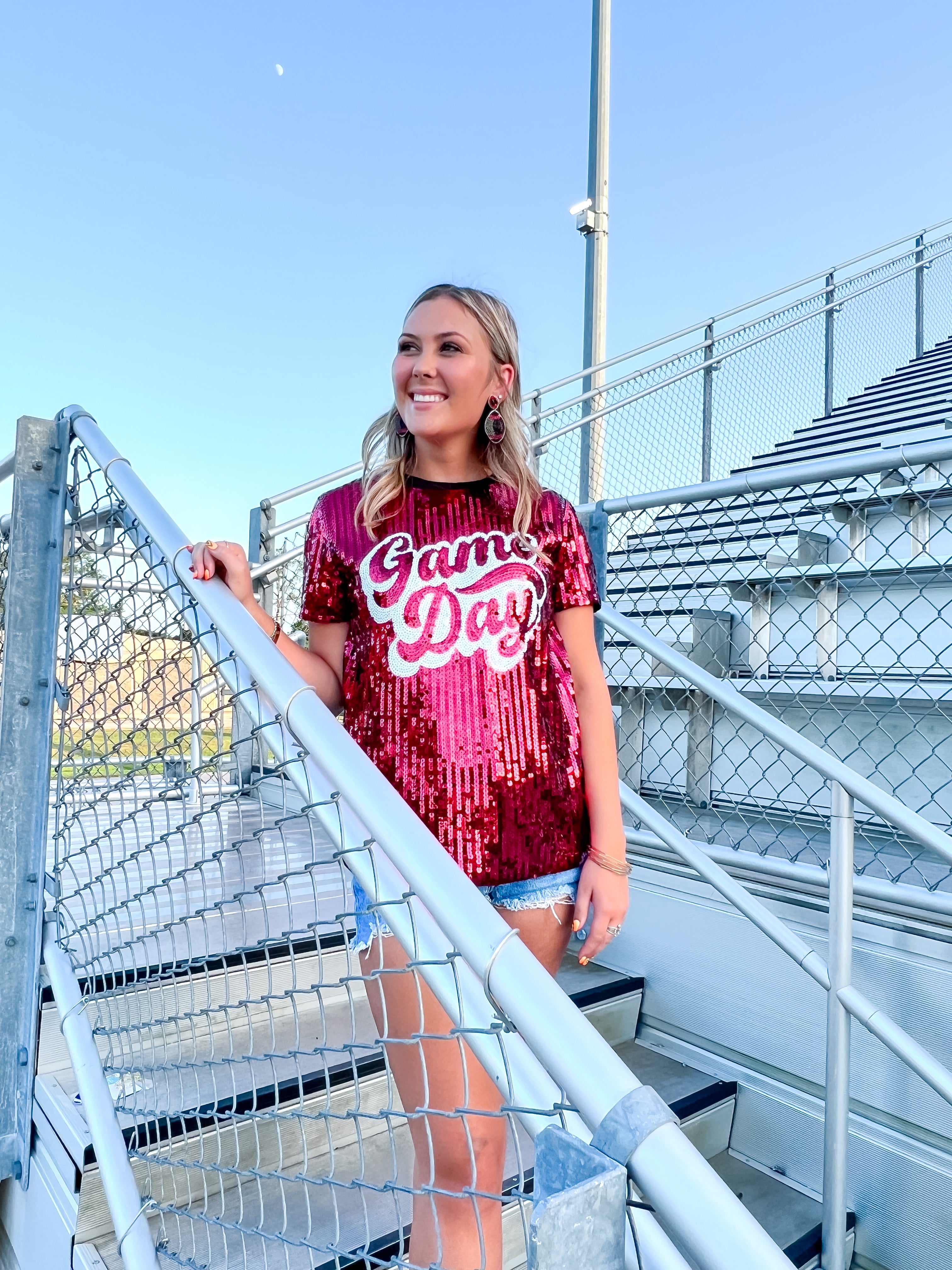 Game Day Sequin Top-Red/White